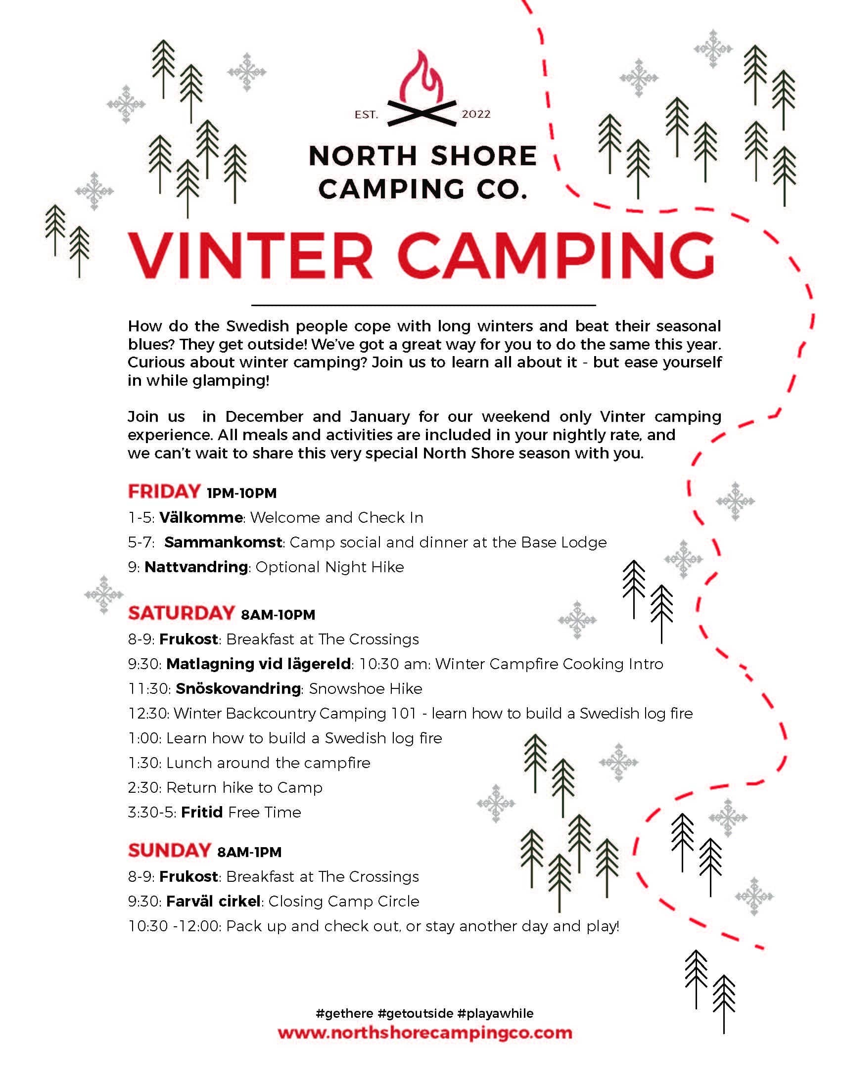 nscc vintercamping flyer 1023 (3) North Shore Winter Camping schedule with activities and meals.