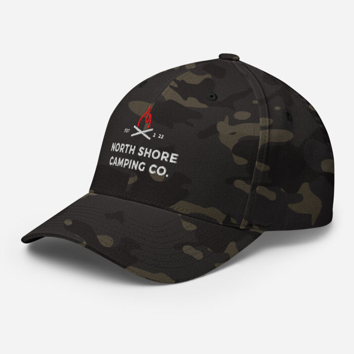Camouflage cap with North Shore Camping Co. logo