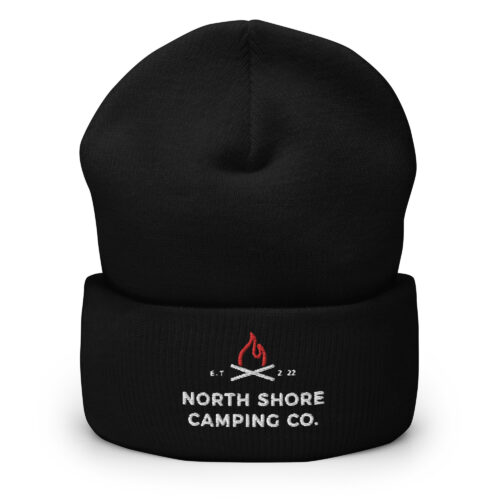 Black beanie with North Shore Camping Co. logo