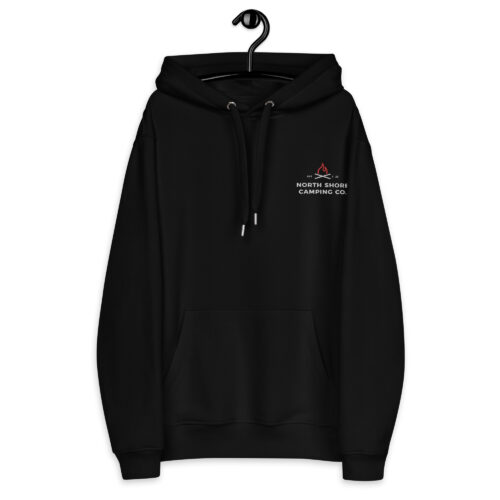 Black hoodie with North Shore Camping Co. logo