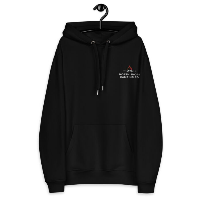 Black hoodie with North Shore Camping Co. logo