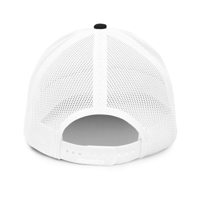 White mesh baseball cap with adjustable strap.