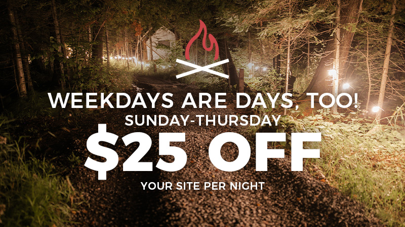 $25 off campsite Sunday-Thursday offer