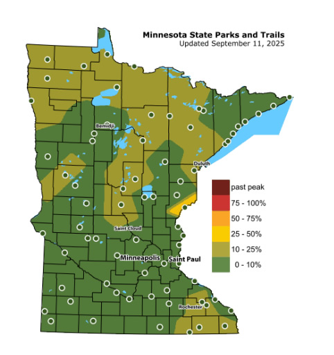 Minnesota fall colors map, September 11, 2025.