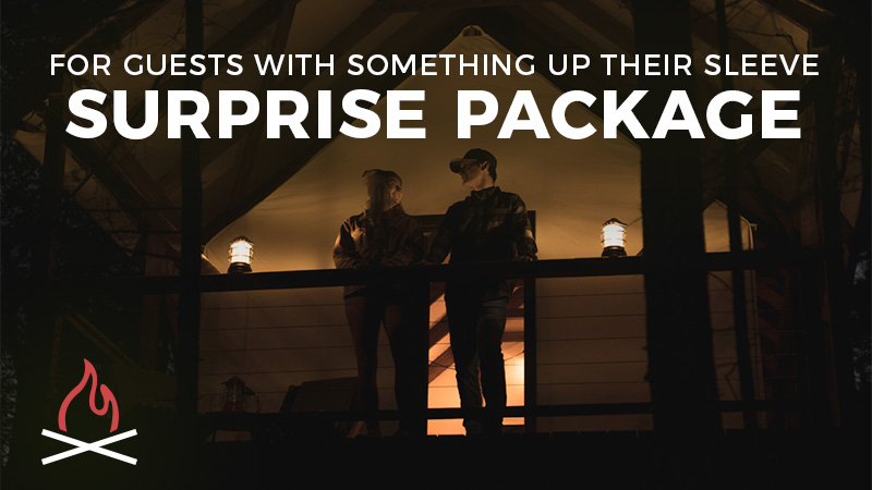 Couple on porch under porch light, surprise package offer.