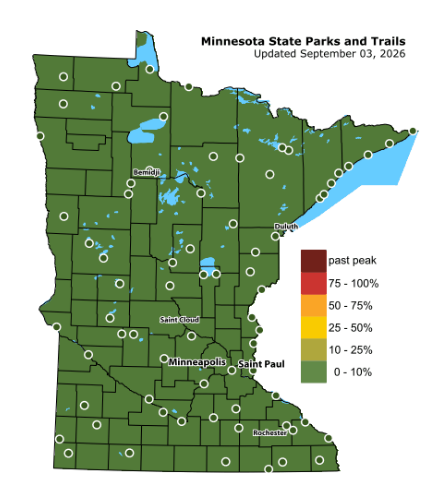 mn fallcolors dnr 9 3 26 Minnesota state parks and trails map with green conditions