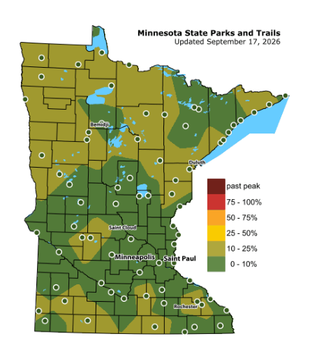 Minnesota fall foliage color progression map, September 17, 2026